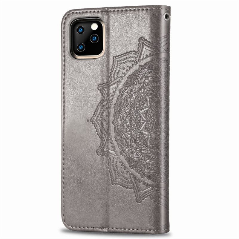 Leren Hoesje voor iPhone 11 Pro Grijs Zwart Mandala Van Middelbare Leeftijd