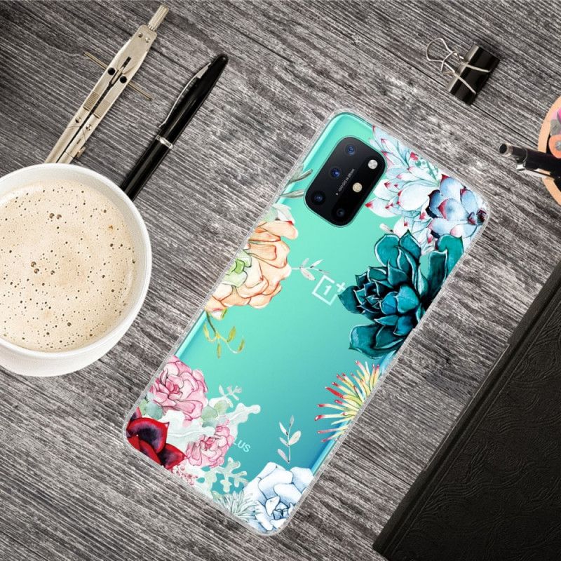 Case Hoesje OnePlus 8T Telefoonhoesje Transparante Aquarelbloemen