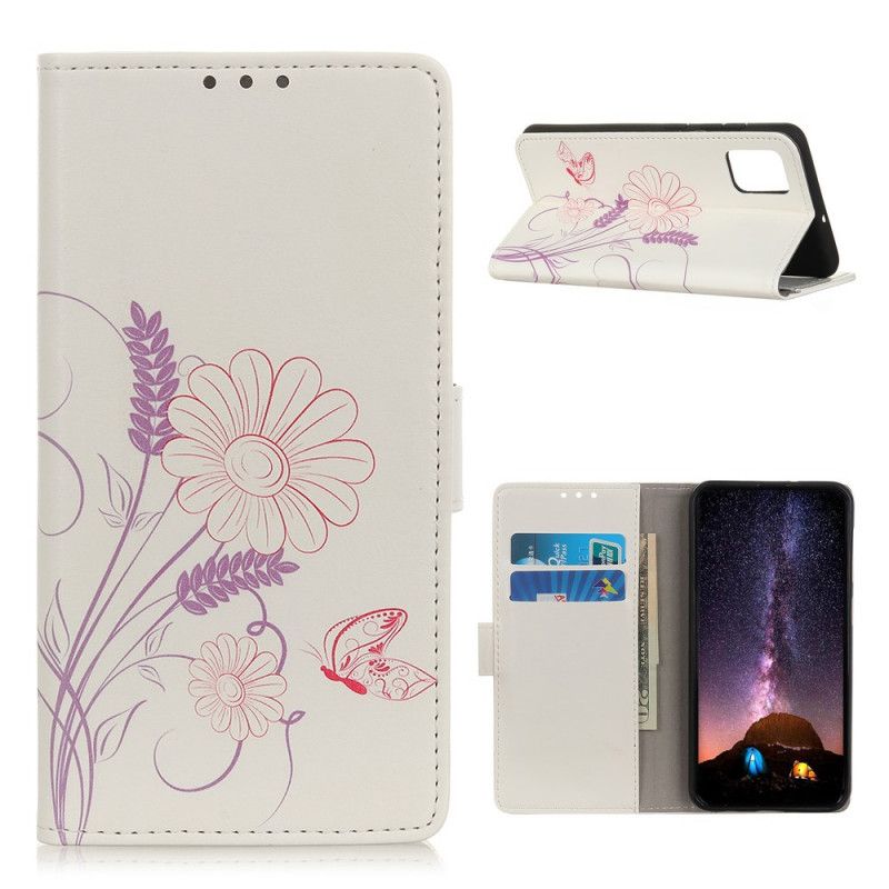 Cover Folio-hoesje OnePlus 8T Telefoonhoesje Vlinders En Bloemen Tekenen