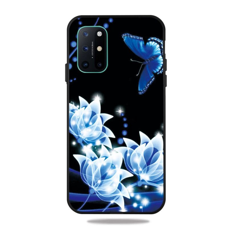Cover Hoesje OnePlus 8T Telefoonhoesje Vlinder En Blauwe Bloemen