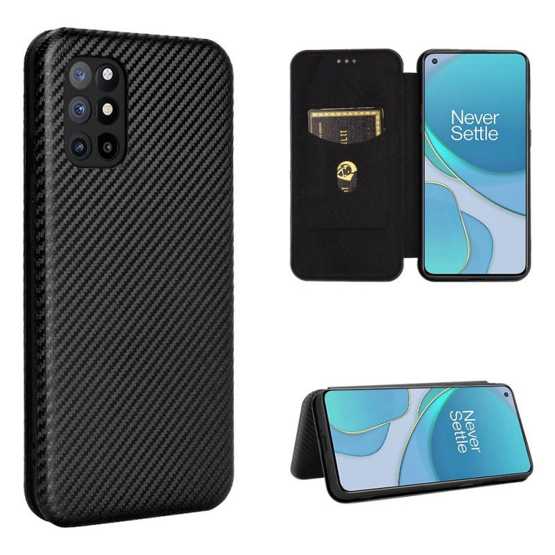 Folio-hoesje OnePlus 8T Oranje Zwart Gekleurde Koolstofsiliconen