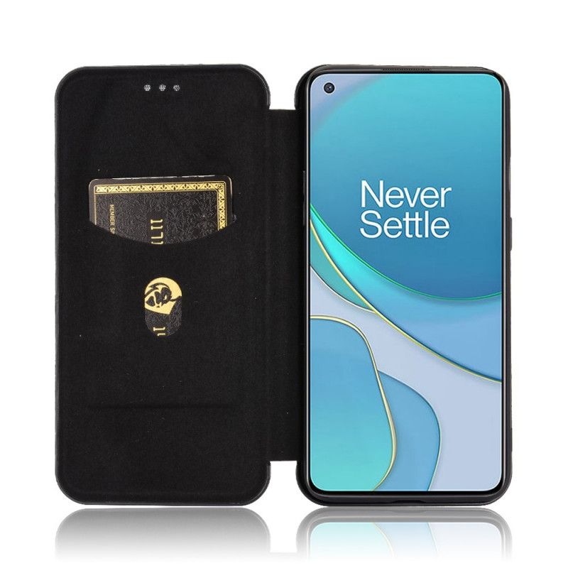 Folio-hoesje OnePlus 8T Oranje Zwart Gekleurde Koolstofsiliconen