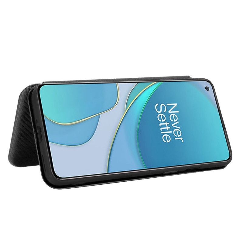 Folio-hoesje OnePlus 8T Oranje Zwart Gekleurde Koolstofsiliconen