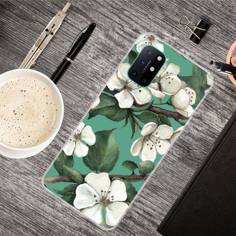 Hoesje OnePlus 8T Geschilderde Witte Bloemen