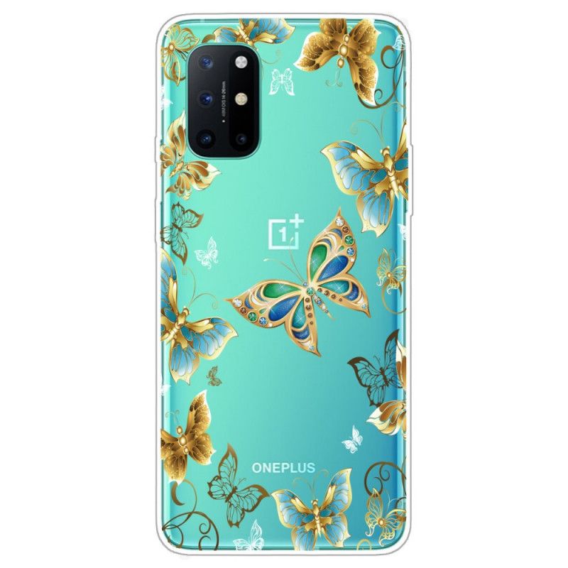 Hoesje OnePlus 8T Marineblauw Goud Vlinders