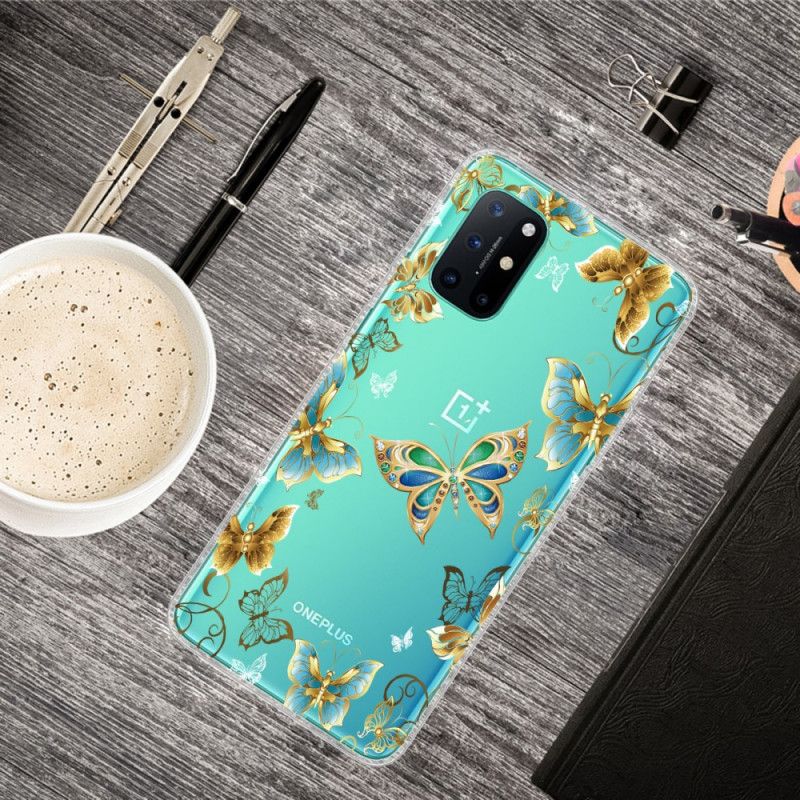 Hoesje OnePlus 8T Marineblauw Goud Vlinders