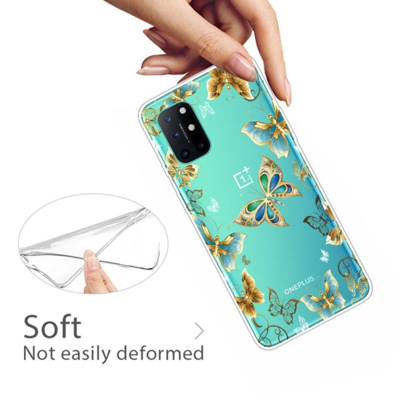 Hoesje OnePlus 8T Marineblauw Goud Vlinders