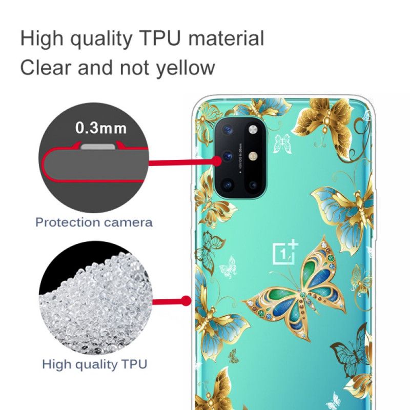 Hoesje OnePlus 8T Marineblauw Goud Vlinders