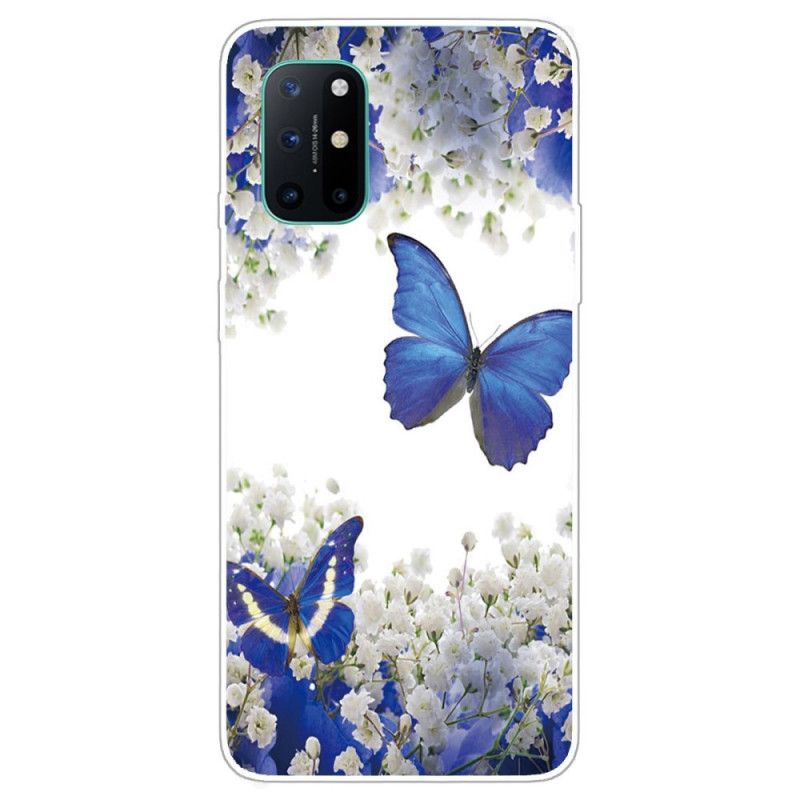 Hoesje OnePlus 8T Marineblauw Goud Vlinders