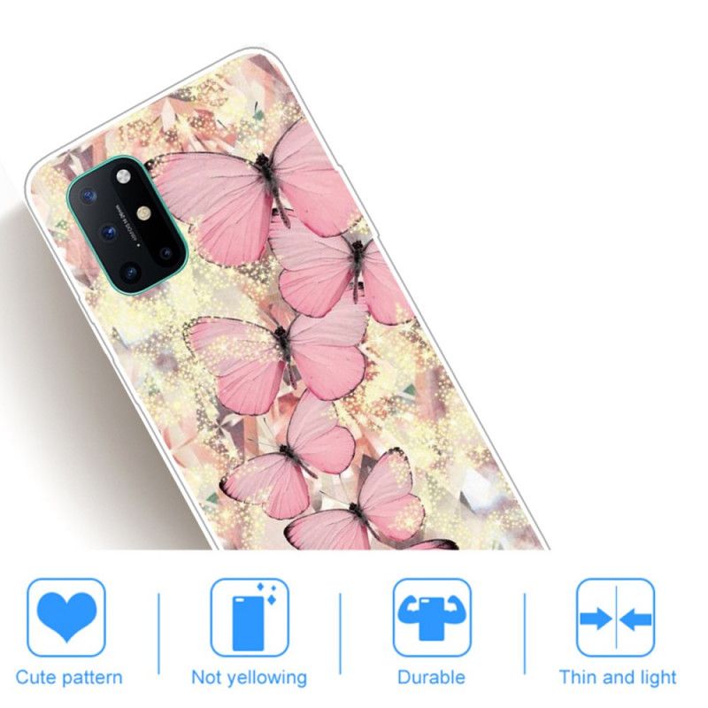Hoesje OnePlus 8T Paars Roze Vlinders Vlinders