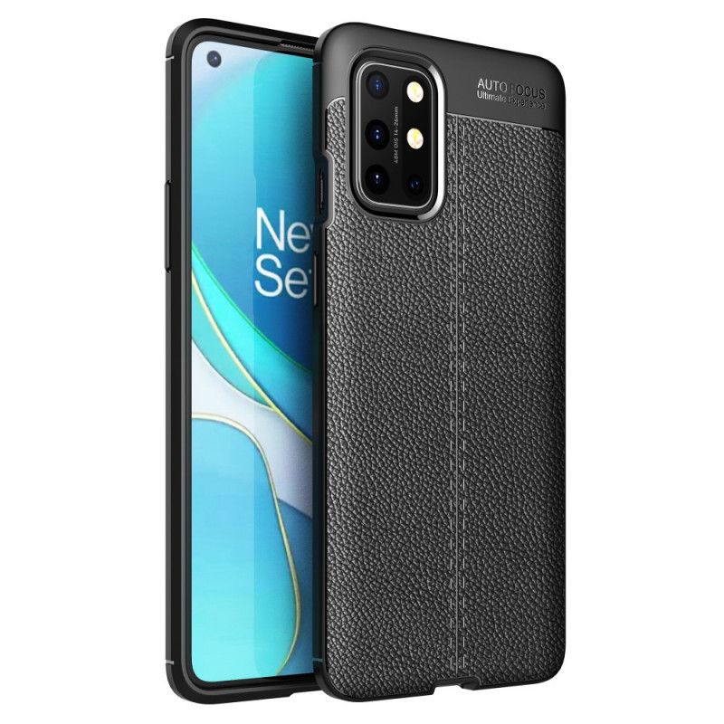 Hoesje OnePlus 8T Rood Zwart Dubbellijns Lychee Leereffect