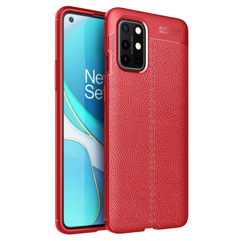 Hoesje OnePlus 8T Rood Zwart Dubbellijns Lychee Leereffect