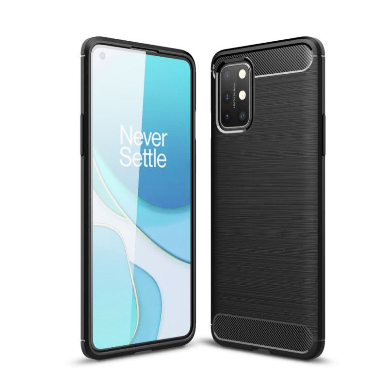 Hoesje OnePlus 8T Rood Zwart Geborsteld Koolstofvezel
