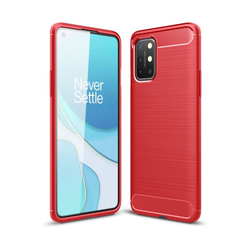 Hoesje OnePlus 8T Rood Zwart Geborsteld Koolstofvezel