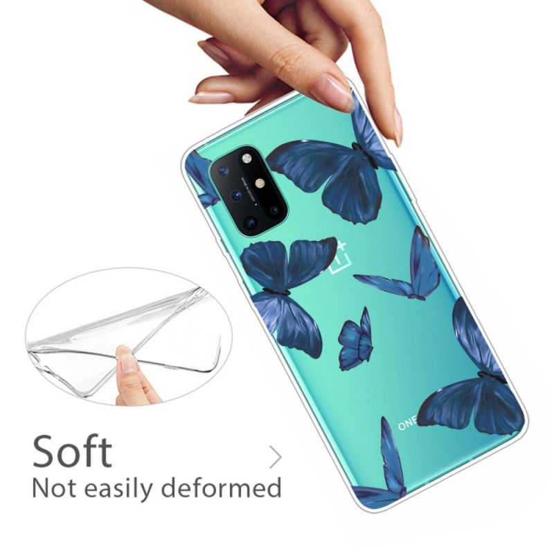 Hoesje voor OnePlus 8T Donkerblauw Roze Wilde Vlinders