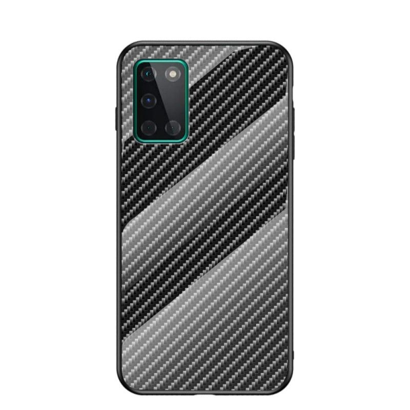 Hoesje voor OnePlus 8T Magenta Zwart Koolstofvezel Gehard Glas