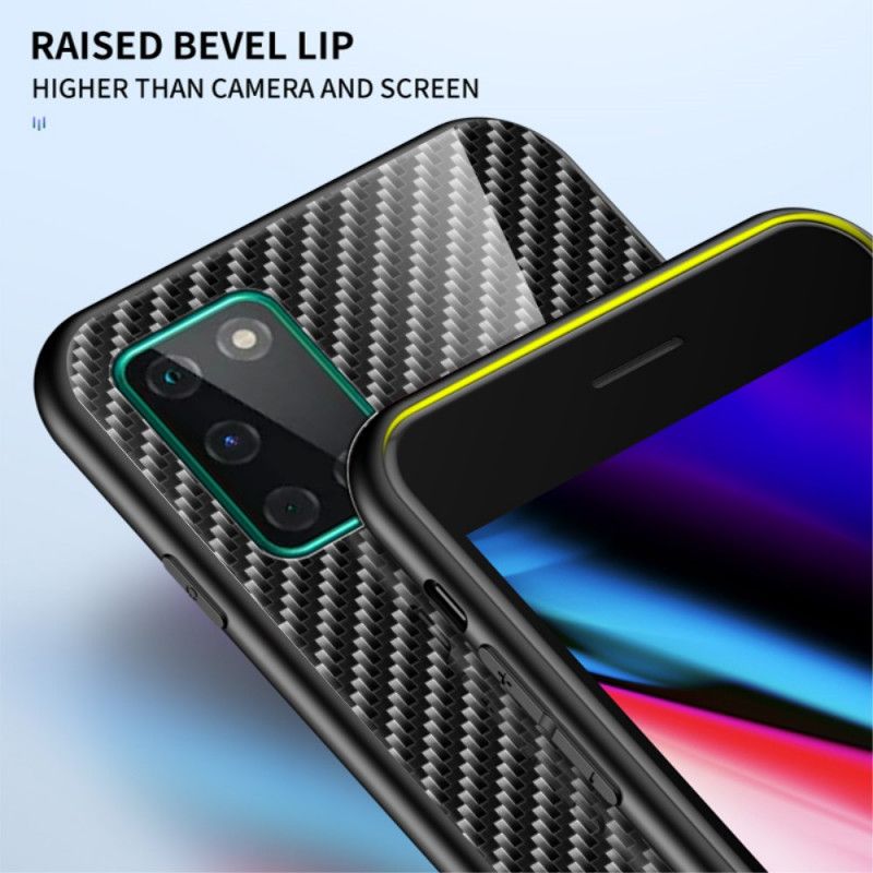 Hoesje voor OnePlus 8T Magenta Zwart Koolstofvezel Gehard Glas