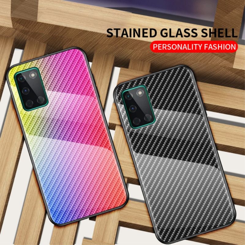 Hoesje voor OnePlus 8T Magenta Zwart Koolstofvezel Gehard Glas