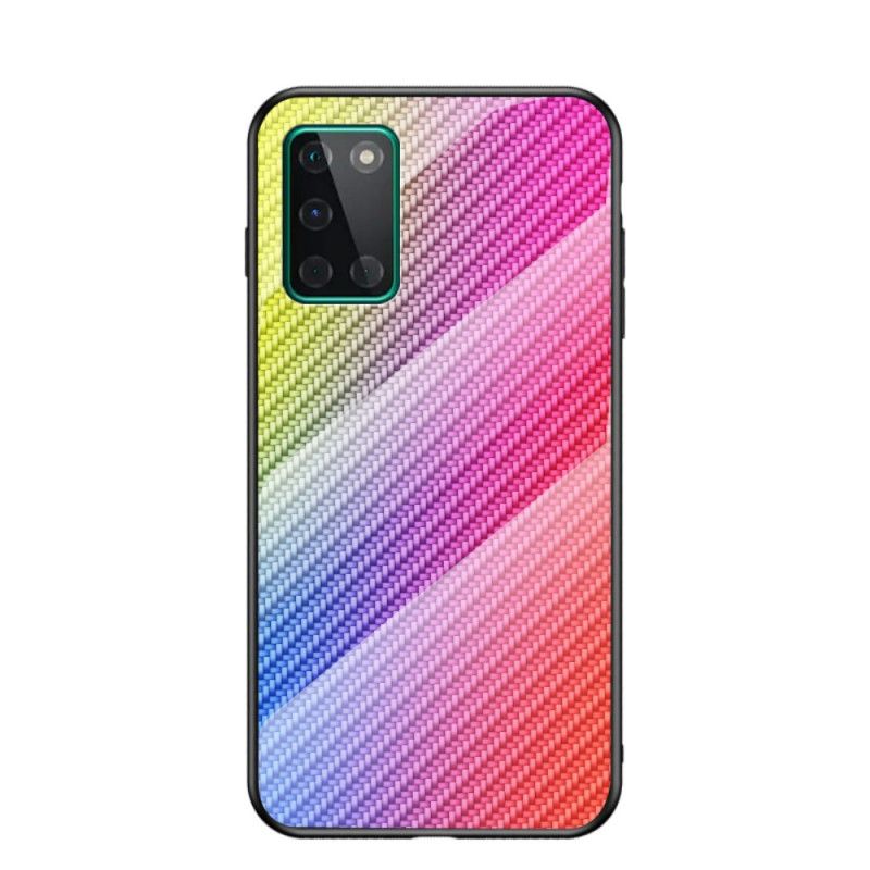 Hoesje voor OnePlus 8T Magenta Zwart Koolstofvezel Gehard Glas