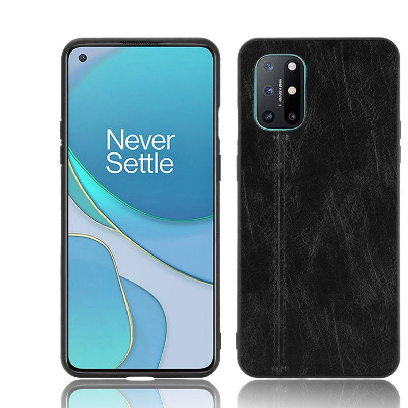 Hoesje voor OnePlus 8T Rood Zwart Stiksels In Leerstijl