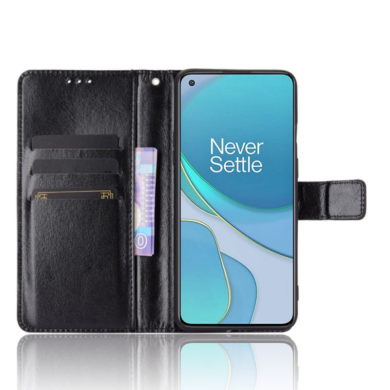 Leren Hoesje OnePlus 8T Rood Zwart Flitsend Kunstleer