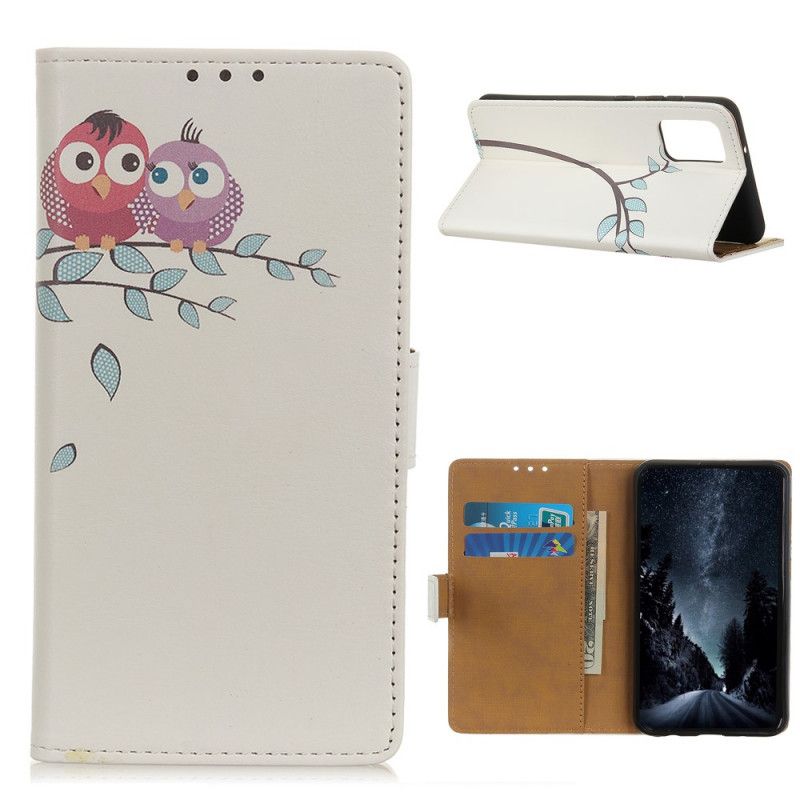 Leren Hoesje voor OnePlus 8T Paar Uilen In De Boom