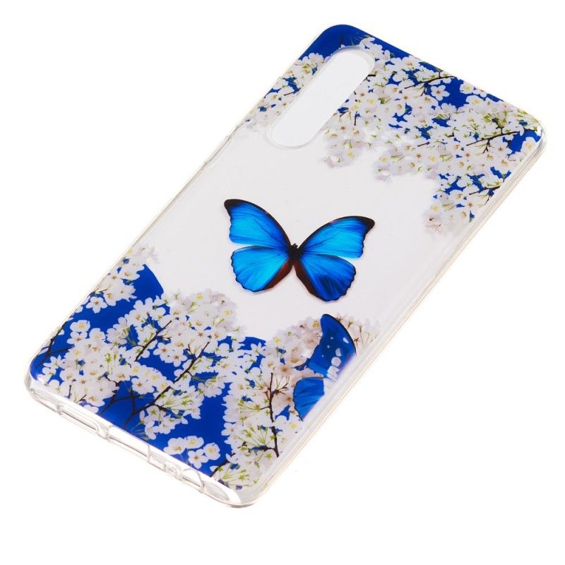 Case Hoesje Huawei P30 Telefoonhoesje Blauwe Vlinder En Winterbloemen