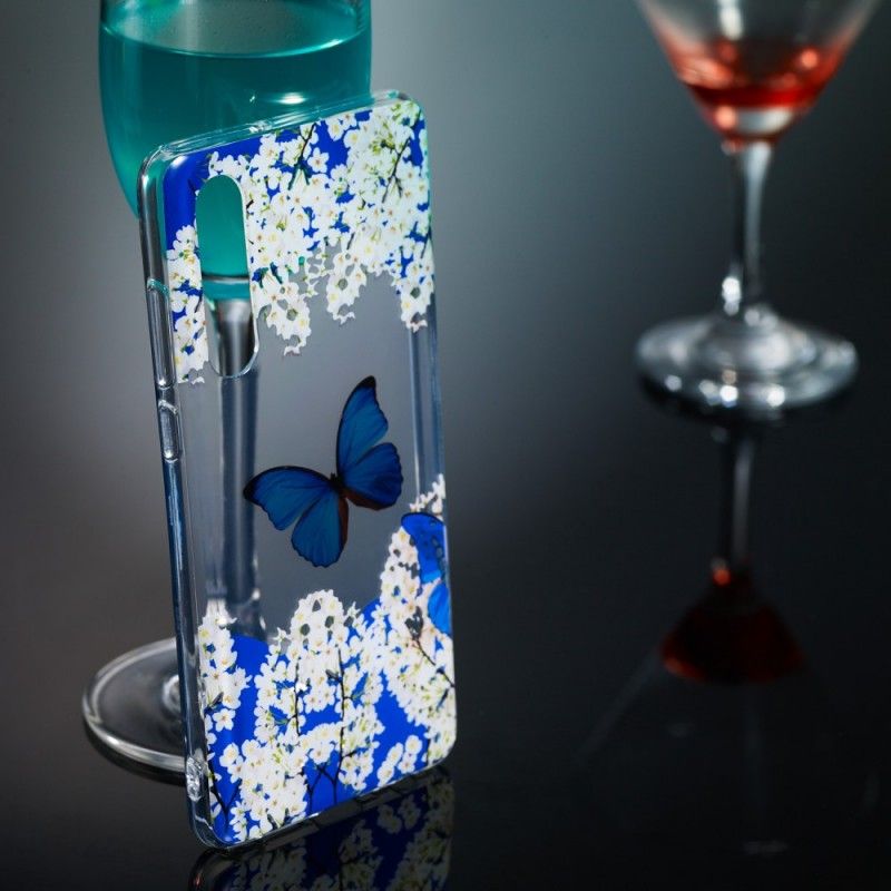 Case Hoesje Huawei P30 Telefoonhoesje Blauwe Vlinder En Winterbloemen