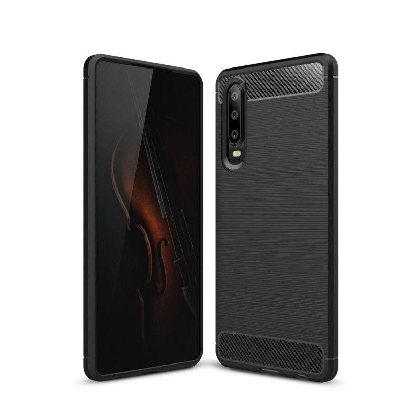 Cover Hoesje Huawei P30 Rood Zwart Telefoonhoesje Geborsteld Koolstofvezel