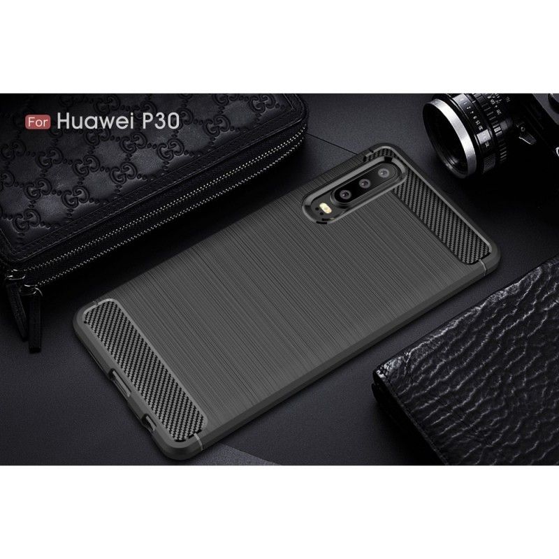 Cover Hoesje Huawei P30 Rood Zwart Telefoonhoesje Geborsteld Koolstofvezel