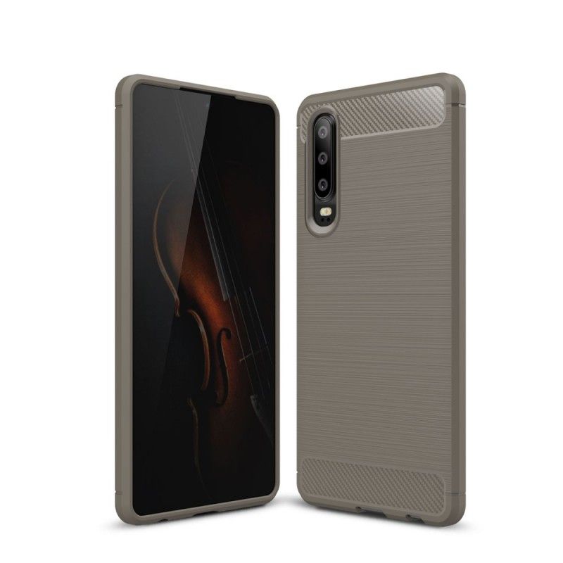 Cover Hoesje Huawei P30 Rood Zwart Telefoonhoesje Geborsteld Koolstofvezel