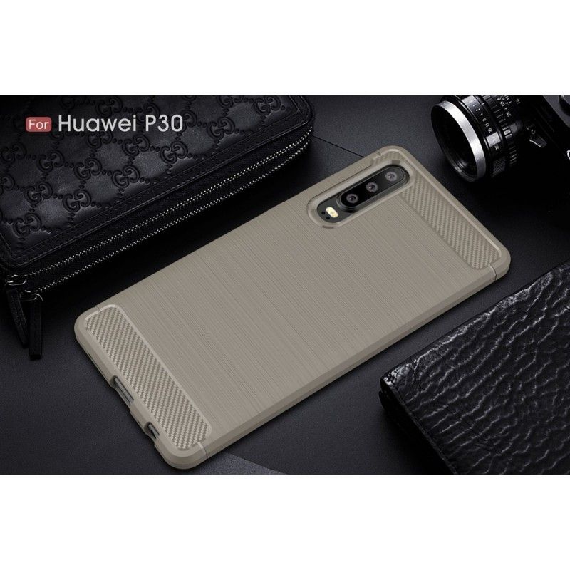 Cover Hoesje Huawei P30 Rood Zwart Telefoonhoesje Geborsteld Koolstofvezel