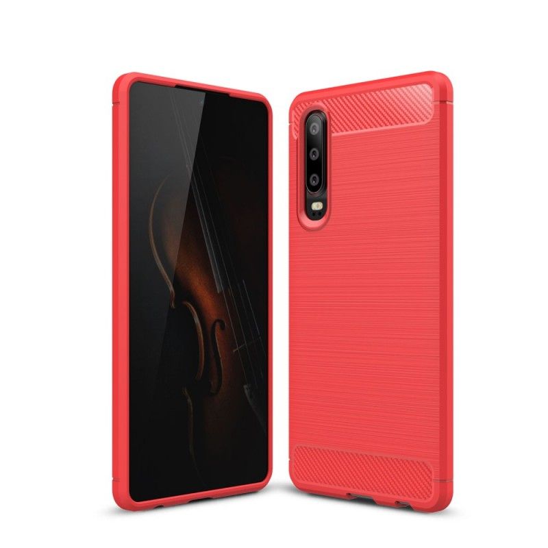 Cover Hoesje Huawei P30 Rood Zwart Telefoonhoesje Geborsteld Koolstofvezel
