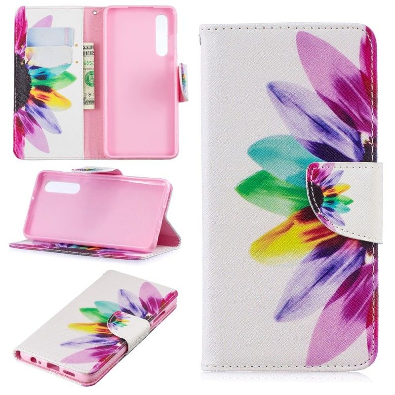 Flip Case Leren Huawei P30 Aquarelbloem
