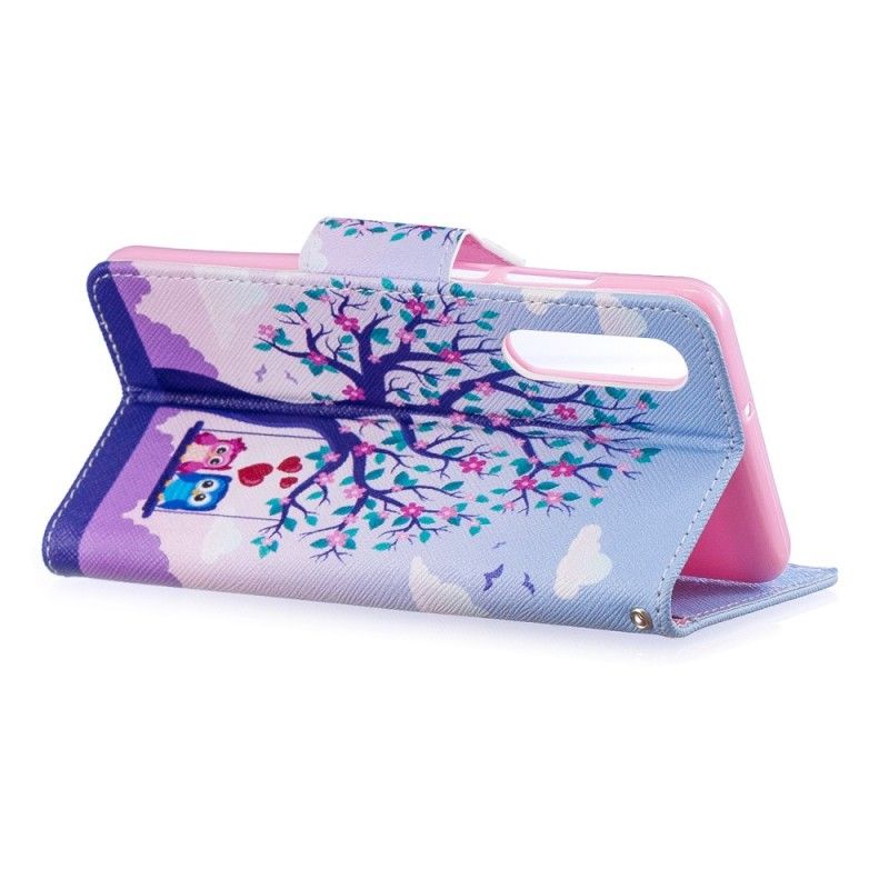 Flip Case Leren Huawei P30 Uilen Op De Schommel