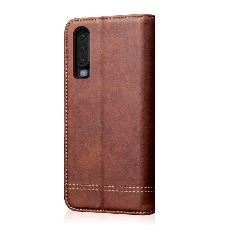 Folio-hoesje voor Huawei P30 Rood Zwart Stiksels Met Leereffect