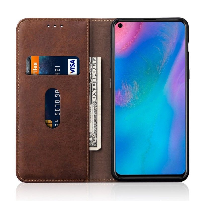 Folio-hoesje voor Huawei P30 Rood Zwart Stiksels Met Leereffect