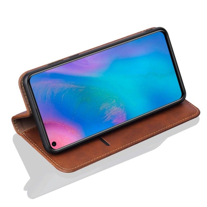 Folio-hoesje voor Huawei P30 Rood Zwart Stiksels Met Leereffect