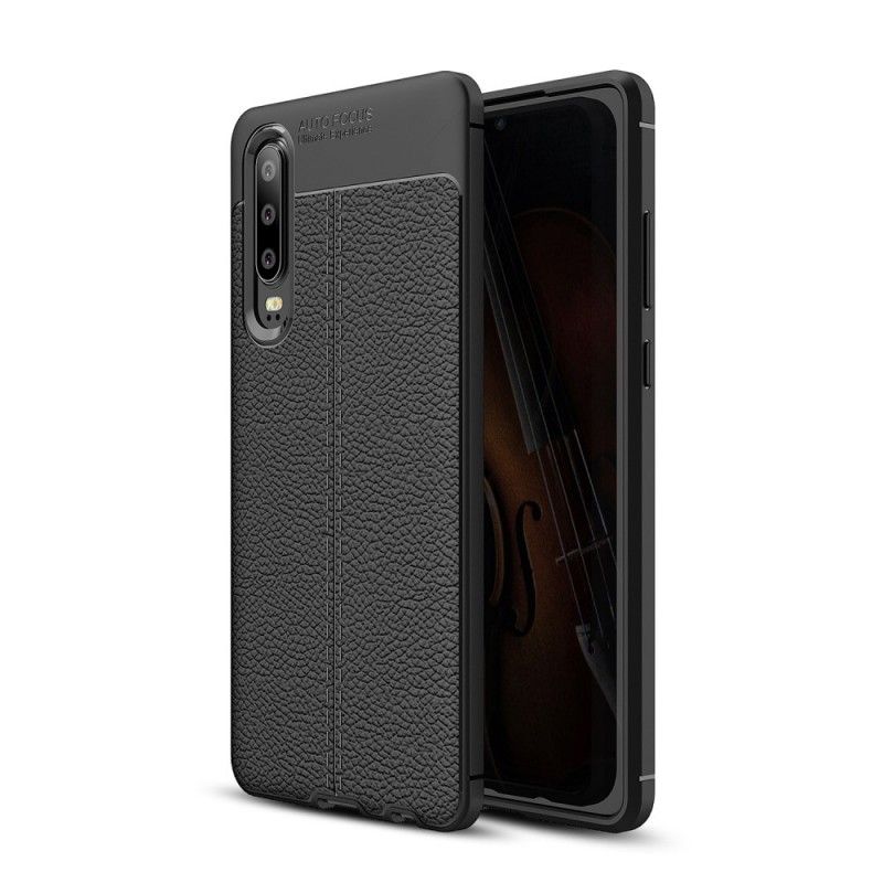 Hoesje Huawei P30 Rood Zwart Dubbellijns Lychee Leereffect