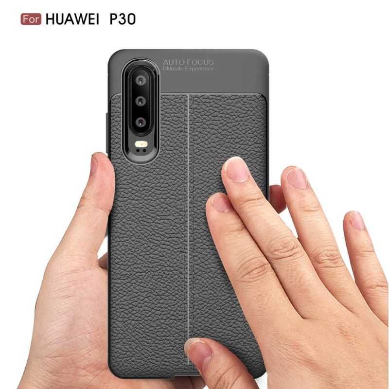Hoesje Huawei P30 Rood Zwart Dubbellijns Lychee Leereffect