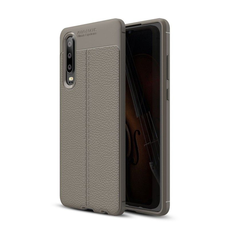 Hoesje Huawei P30 Rood Zwart Dubbellijns Lychee Leereffect