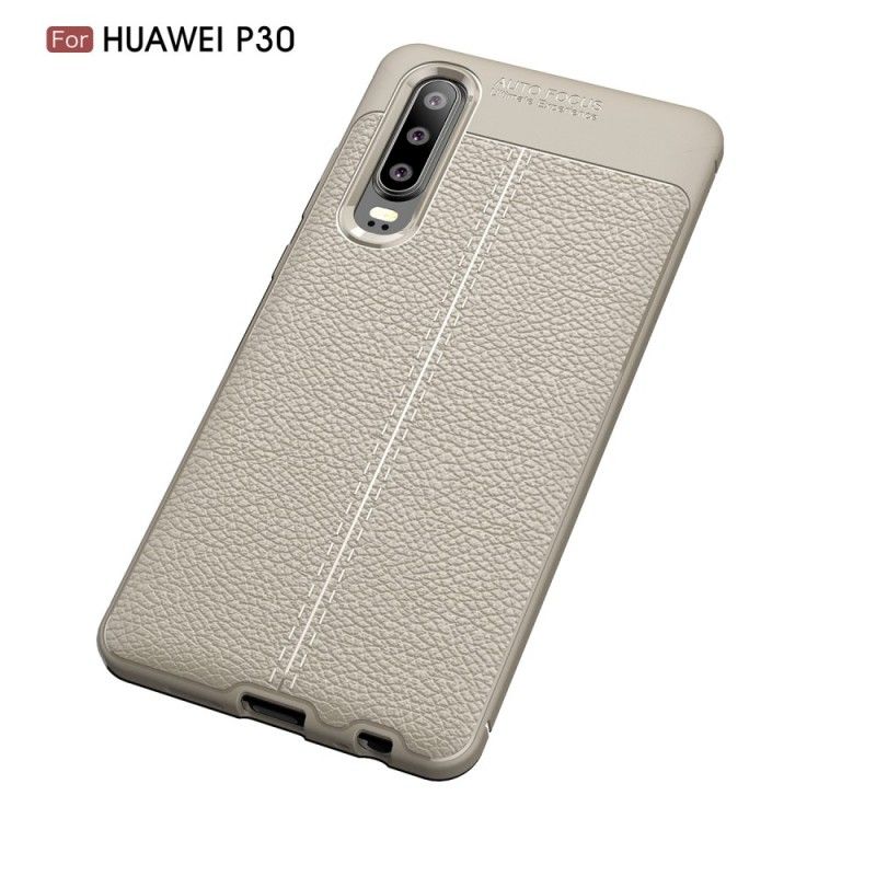 Hoesje Huawei P30 Rood Zwart Dubbellijns Lychee Leereffect