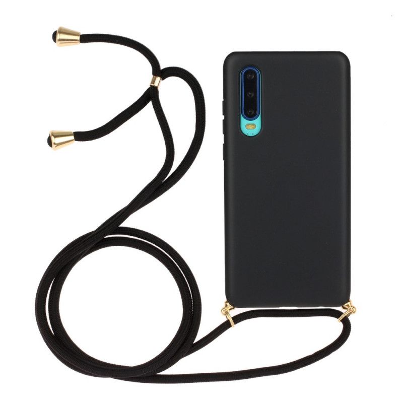 Hoesje Huawei P30 Rood Zwart Siliconen Met Gekleurd Koord