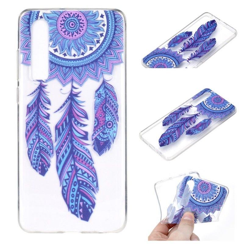 Hoesje Huawei P30 Transparant Blauwe Veren Dromenvanger