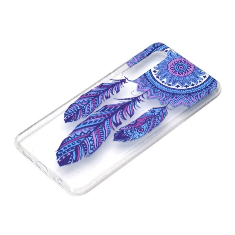 Hoesje Huawei P30 Transparant Blauwe Veren Dromenvanger