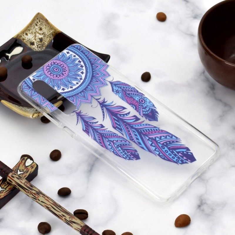 Hoesje Huawei P30 Transparant Blauwe Veren Dromenvanger