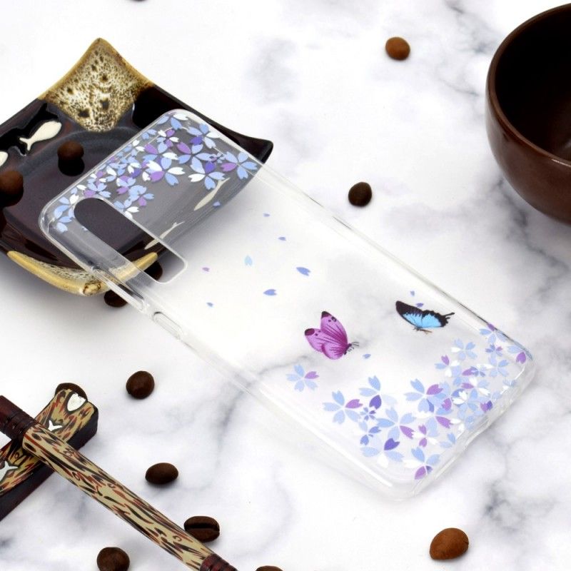 Hoesje Huawei P30 Transparante Vlinders En Bloemen