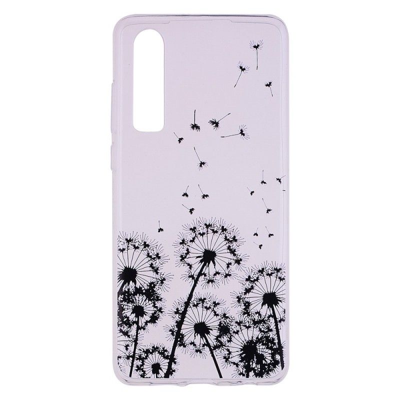 Hoesje voor Huawei P30 Transparant Zwarte Paardebloemen