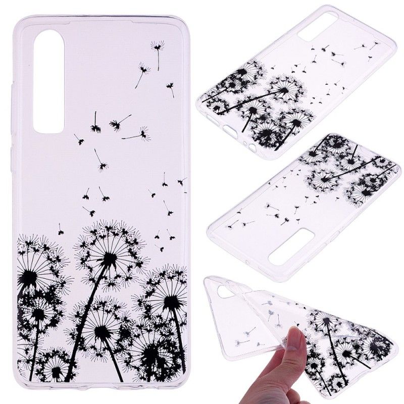 Hoesje voor Huawei P30 Transparant Zwarte Paardebloemen