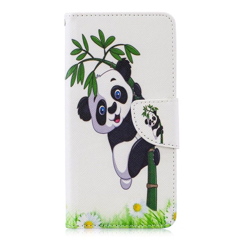 Leren Hoesje Huawei P30 Panda Op Bamboe